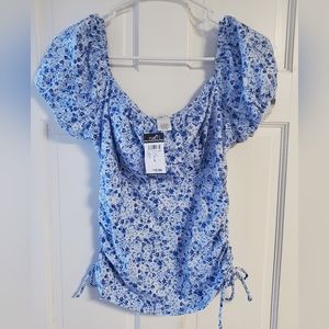 Rue21 Floral Print Ruched Side Peasant top